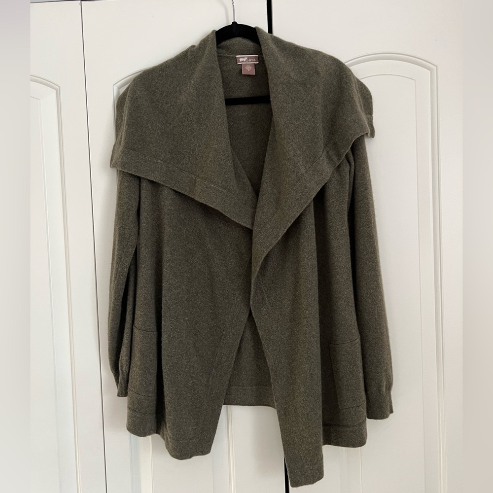 Oats Cashmere Open Front Cardigan Olive Green Size S